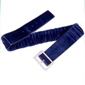 NWT navy velvet and faux suede rhinestone buckle wedding stretch waist belt, M/L